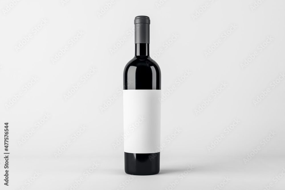 白色背景上有实体模型的空白葡萄酒瓶。产品、酒精、饮料和广告