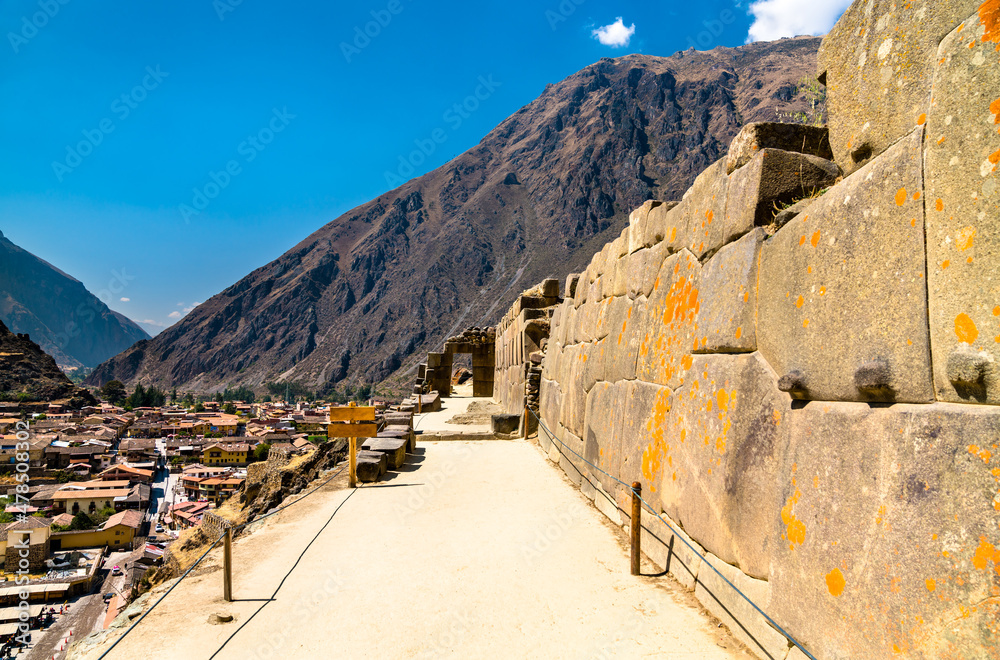Inca archaeological site at Ollantaytambo in the Sacred Valley of Peru