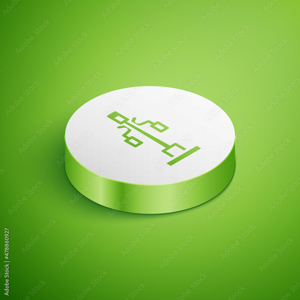 Isometric Street light system icon isolated on green background. White circle button. Vector