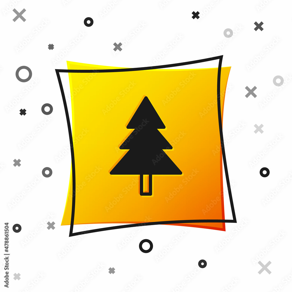 黑色圣诞树图标隔离在白色背景上。圣诞快乐，新年快乐。黄色s