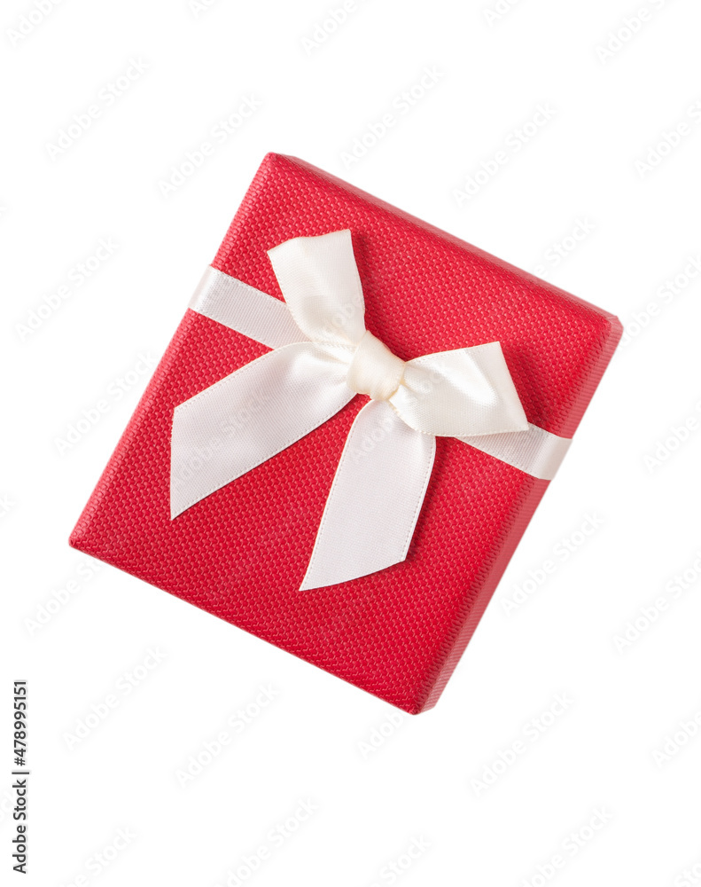 漂亮的礼盒，白色背景上有缎带蝴蝶结。