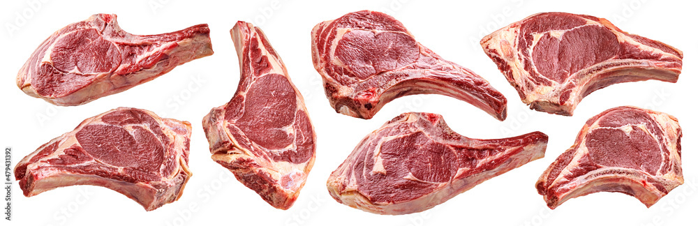 Raw beef rib steak isolated on white background