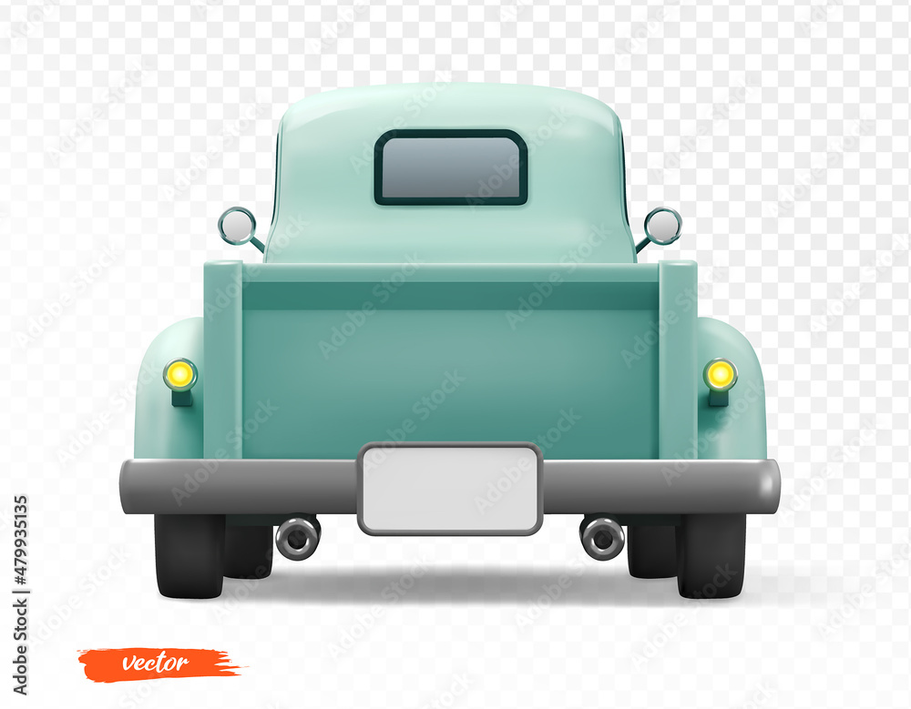 透明背景上的复古蓝色汽车。矢量逼真的插图。绿松石汽车卡车