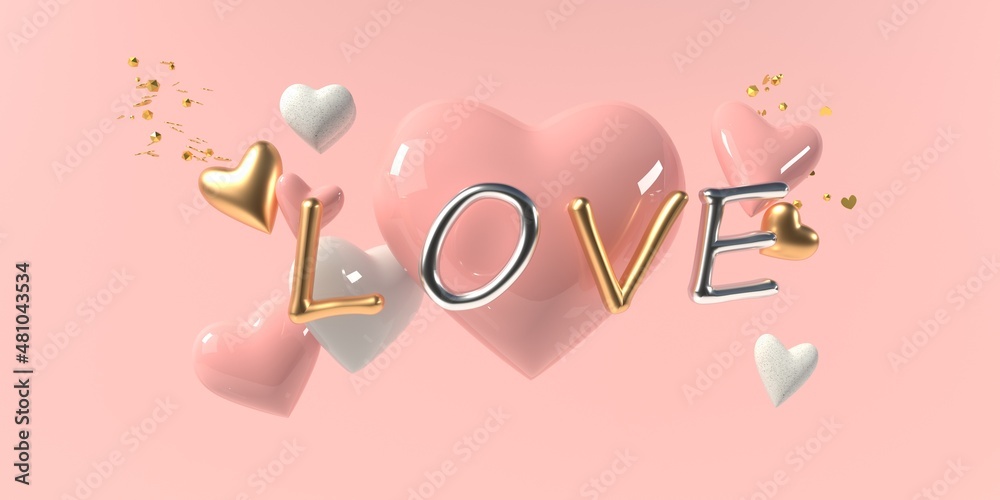 情人节主题与爱心文本-3D渲染