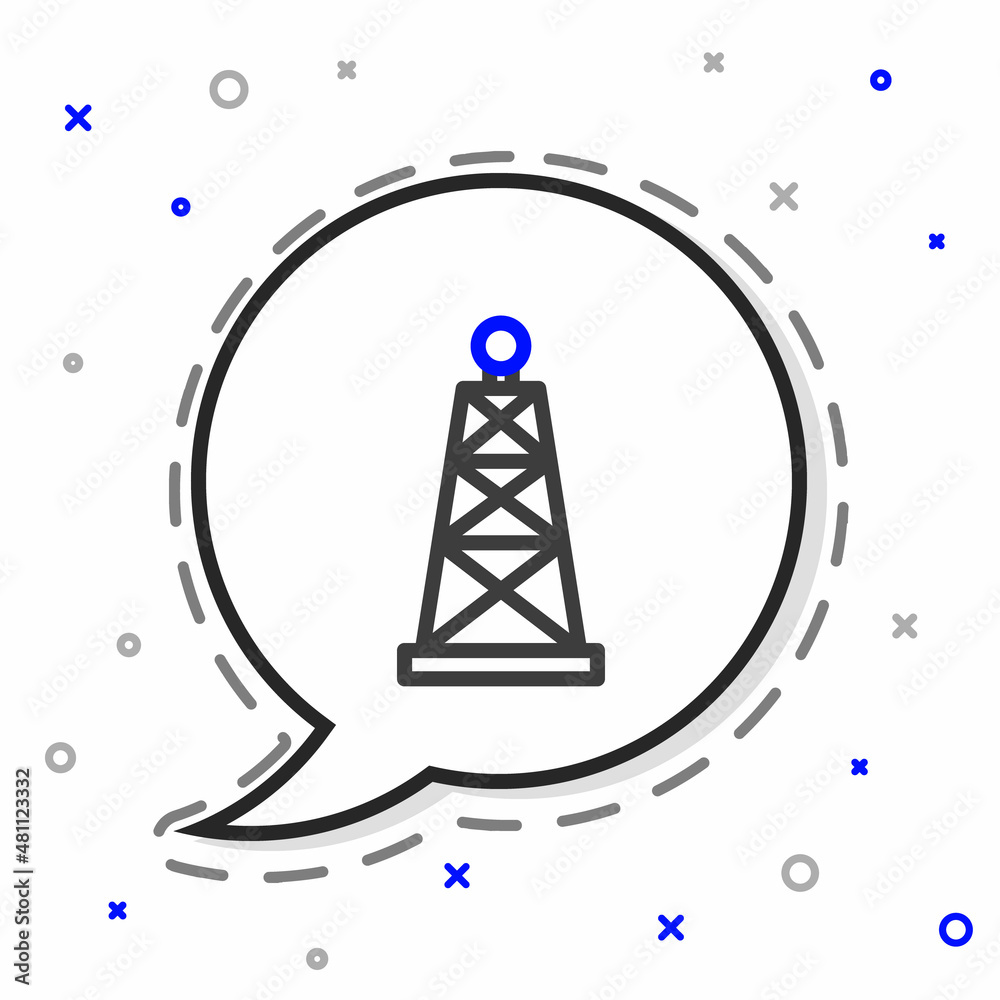 Line Oil rig icon isolated on white background。Gas tower。Industrial object。彩色轮廓conce