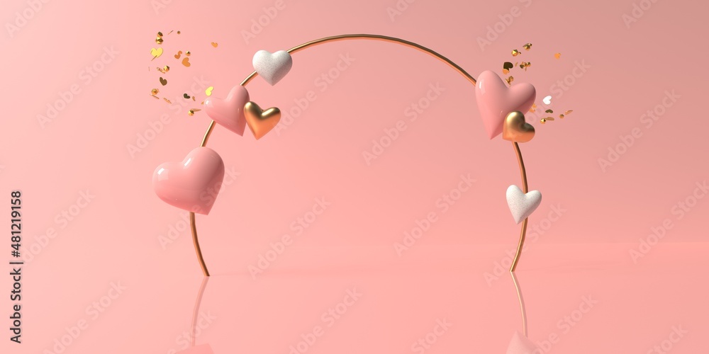 Hearts with arch - Appreciation and love theme - 3D render
