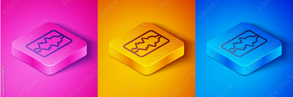 Isometric line Music wave equalizer icon isolated on pink and orange, blue background. Sound wave. A