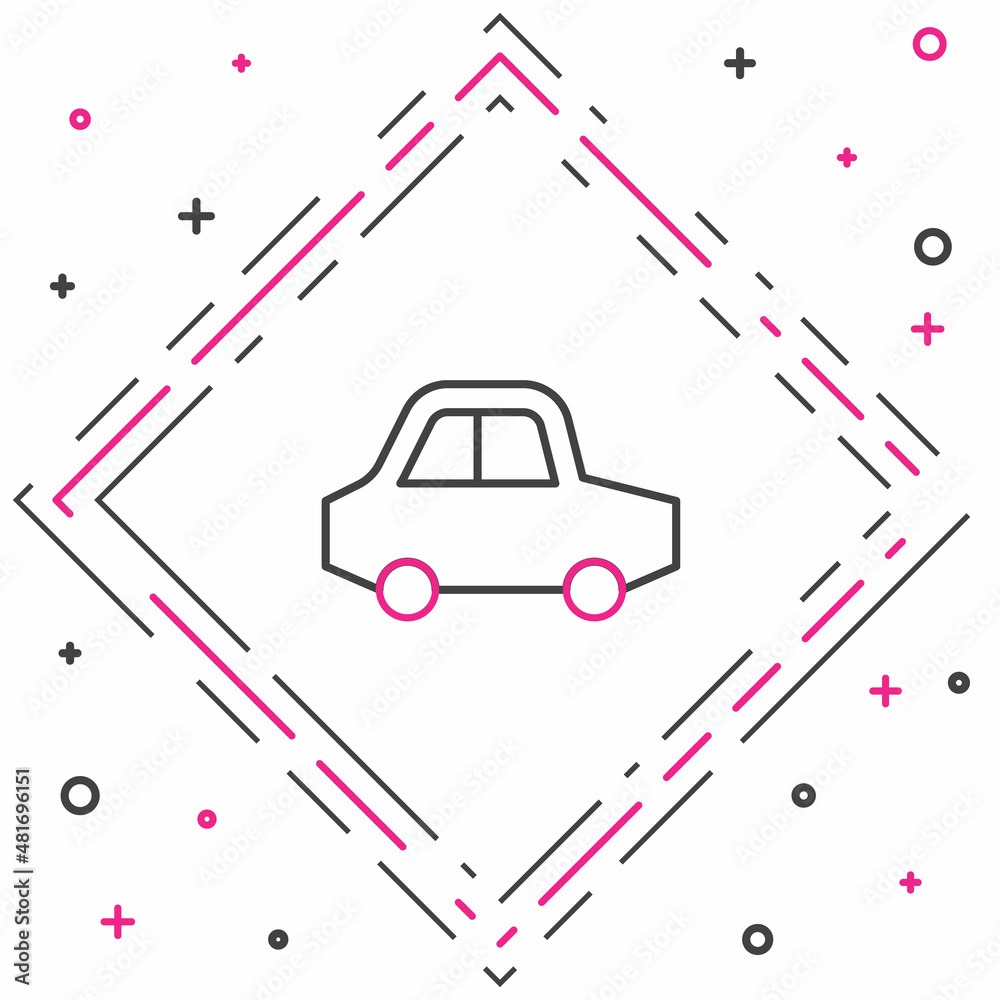 线条玩具汽车图标隔离在白色背景上。彩色轮廓概念。矢量
