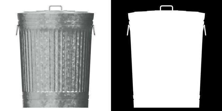 3D rendering illustration of a metallic trash can closed
