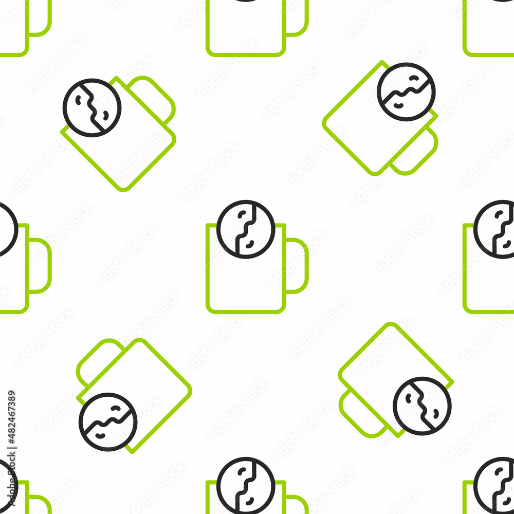 Line Tea time图标在白色背景上隔离无缝图案。Vector