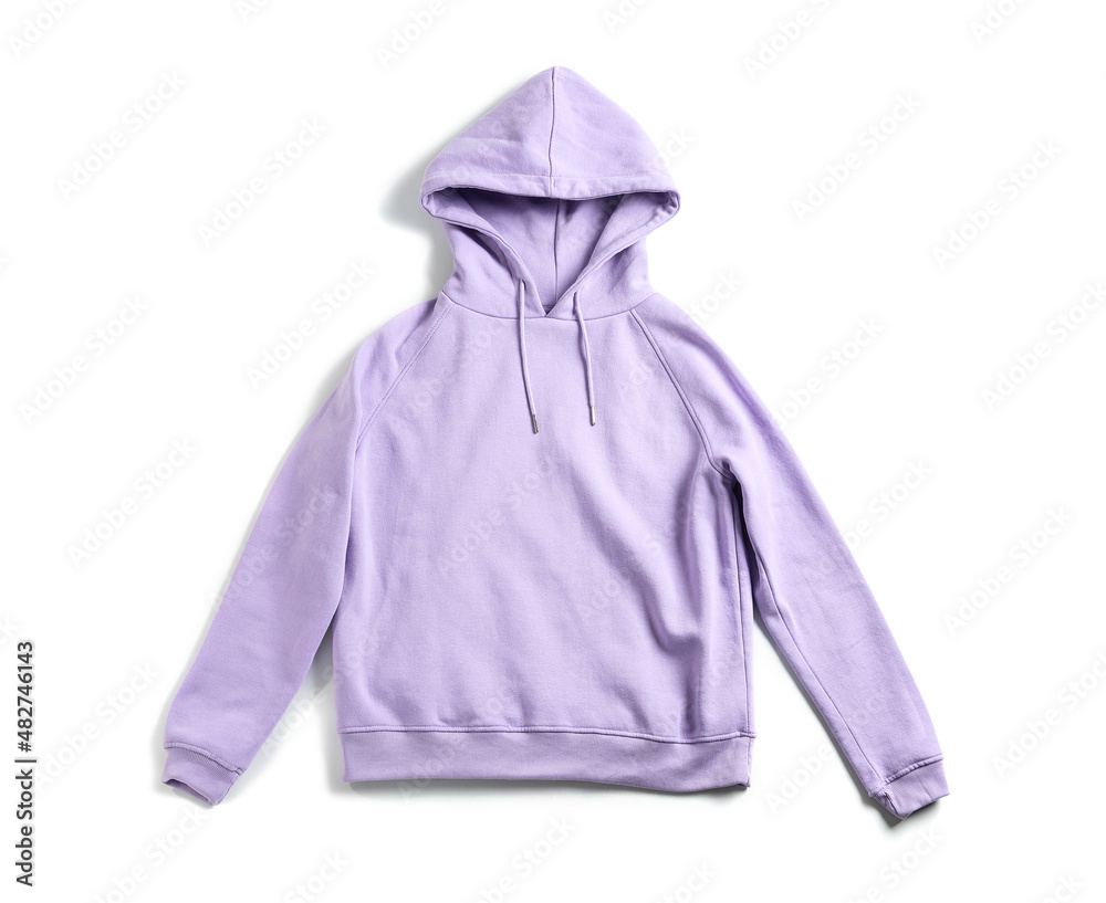Stylish lilac hoodie on white background