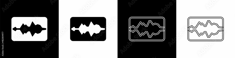将音乐波形均衡器图标隔离在黑白背景上。声波。音频数字均衡器