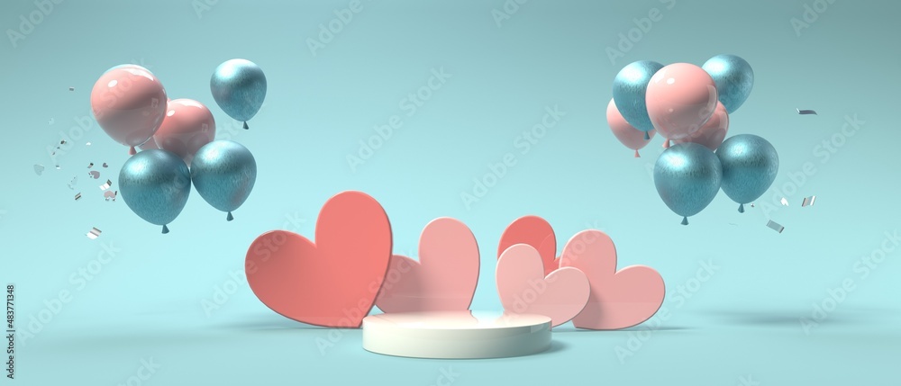 心与气球-欣赏与爱情主题-3D渲染