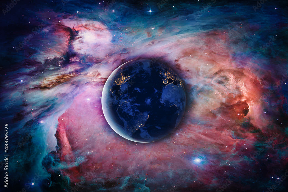 太空中的行星、地球和银河系景观。（本图片由美国国家航空航天局提供）