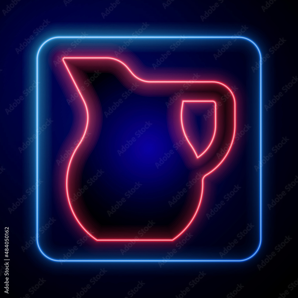 Glowing neon Jug glass with milk icon isolated on black background. Kettle for milk. Glass decanter 