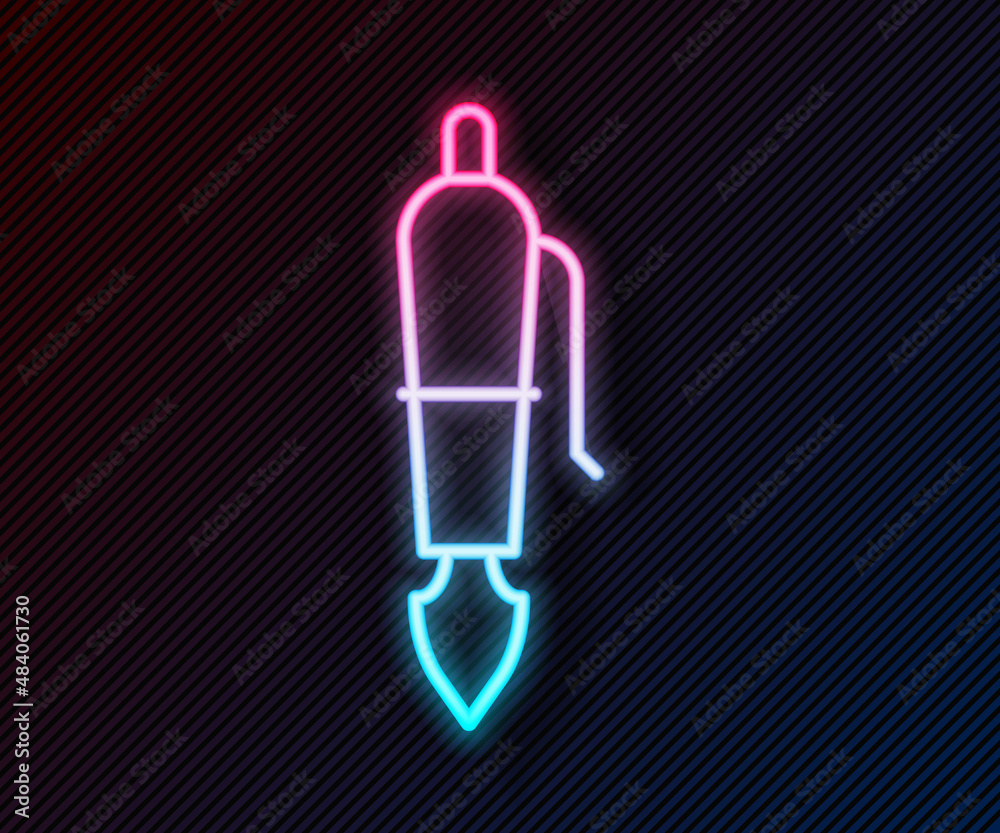 Glowing neon line Fountain pen nib icon isolated on black background. Pen tool sign. Vector