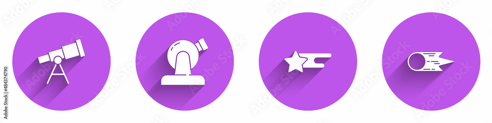 Set Telescope，Astronomical observatory，Falling star and Comet Falling down fast icon with long sha（设