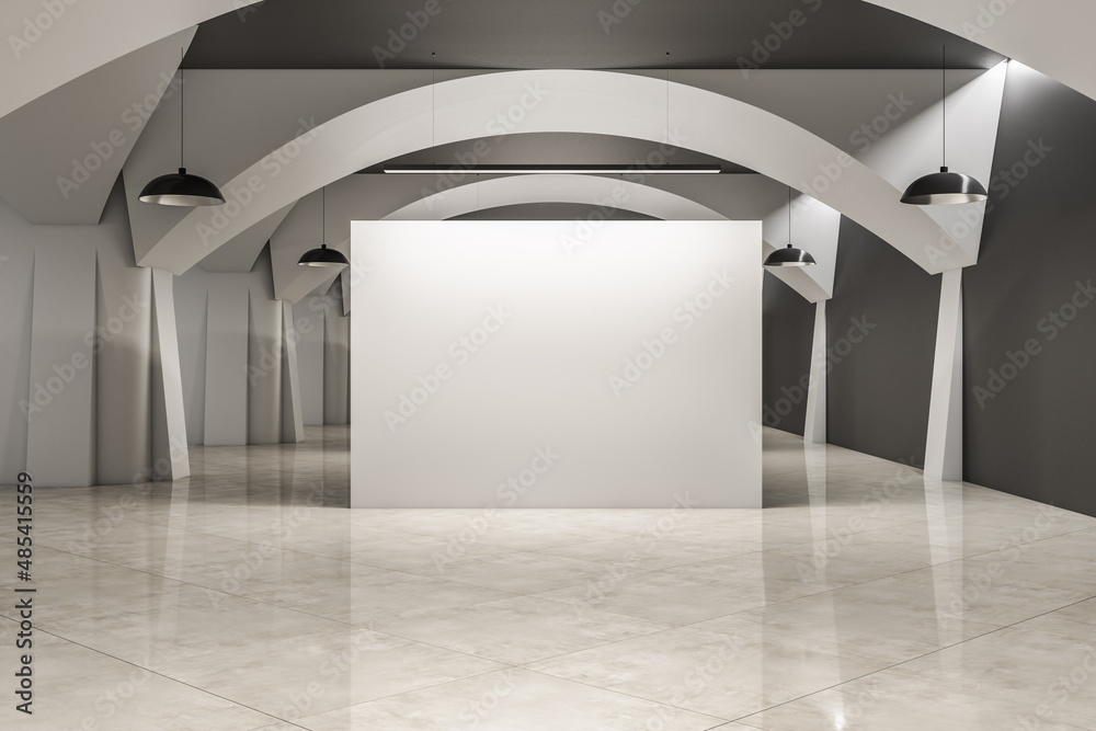 现代展厅内部，混凝土墙和地板，空白实体模型。画廊概念。