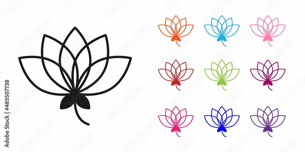 Black Lotus flower icon isolated on white background. Set icons colorful. Vector