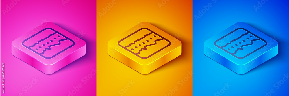 Isometric line Soil ground layers icon isolated on pink and orange, blue background. Square button. 
