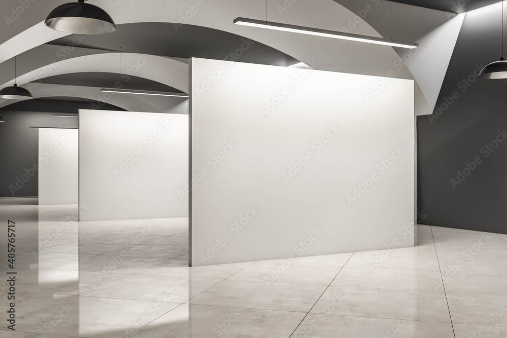 当代展厅内部，混凝土墙和地板，空白实体模型。画廊con