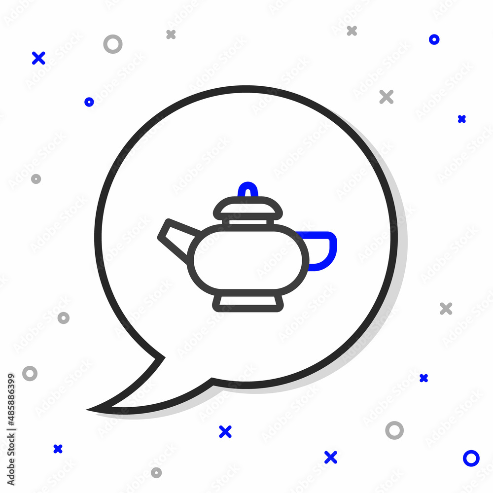 白色背景上隔离的中国传统茶道图标。带杯子的茶壶。五颜六色的o