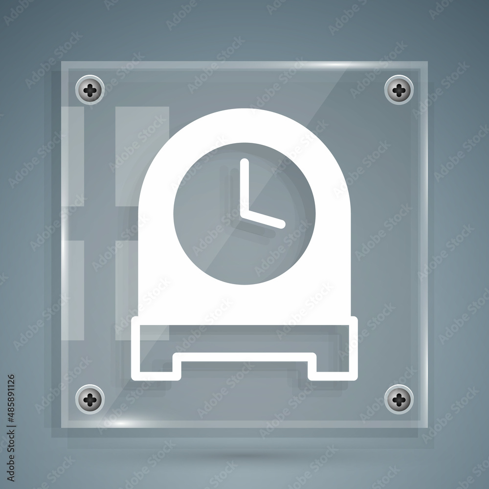 White Antique clock icon isolated on grey background. Square glass panels. Vector
