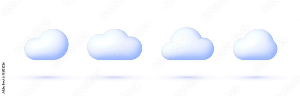 白色背景上的三维云。三维逼真渲染矢量图标集。多云的天空。矢量背景il