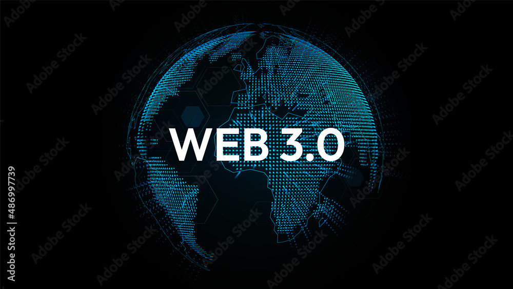 WEB 3.0排版，带三维全息地球仪，矢量插图