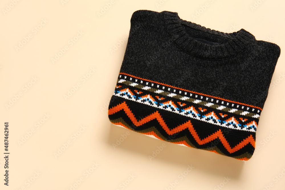 Sweater with stylish pattern on color background