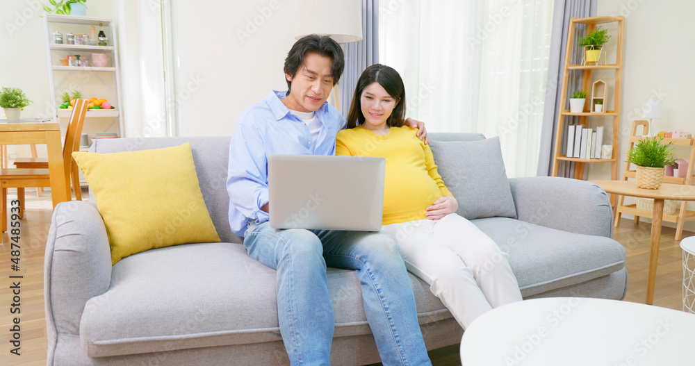 亚洲怀孕夫妇使用电脑