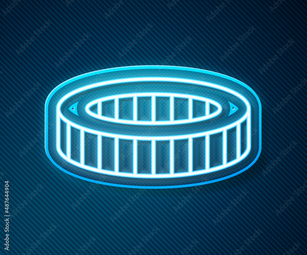 Glowing neon line Car air filter icon isolated on blue background. Automobile repair service symbol.