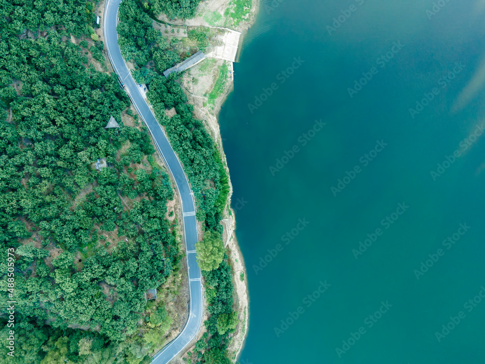 Aerial photography outdoor forest winding road