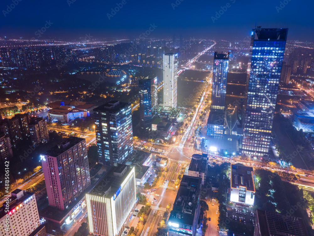苏州东湖国际金融中心航拍夜景