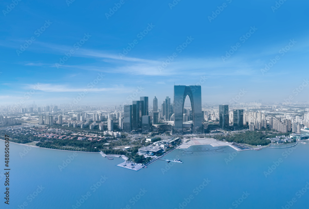 Aerial photography of modern architectural landscape near Jinji Lake in Suzhou
