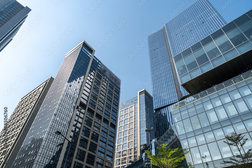 金融区室外摩天大楼的外立面和建筑特写
