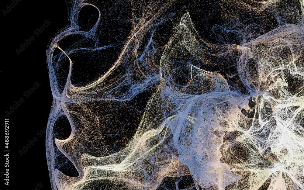 流动粒子，波浪图案背景，三维渲染。