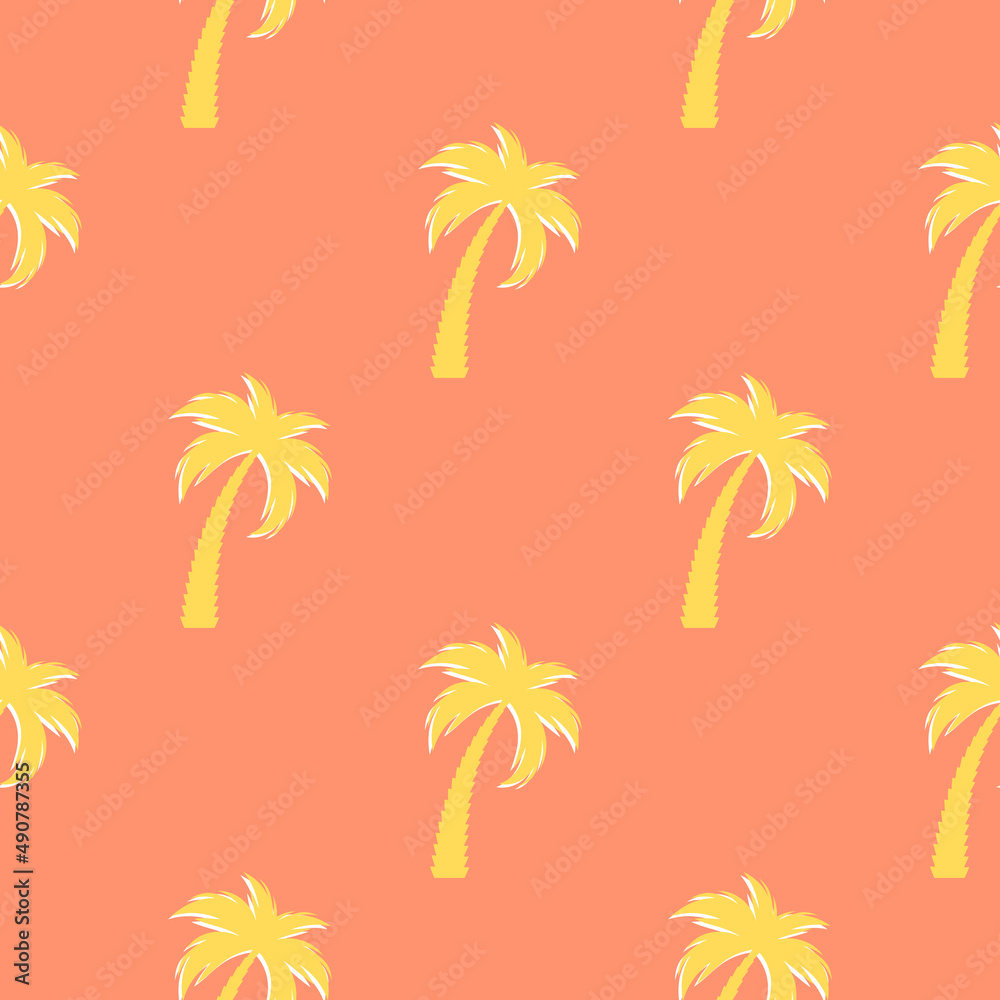 棕榈树剪影无缝图案背景。插图。
