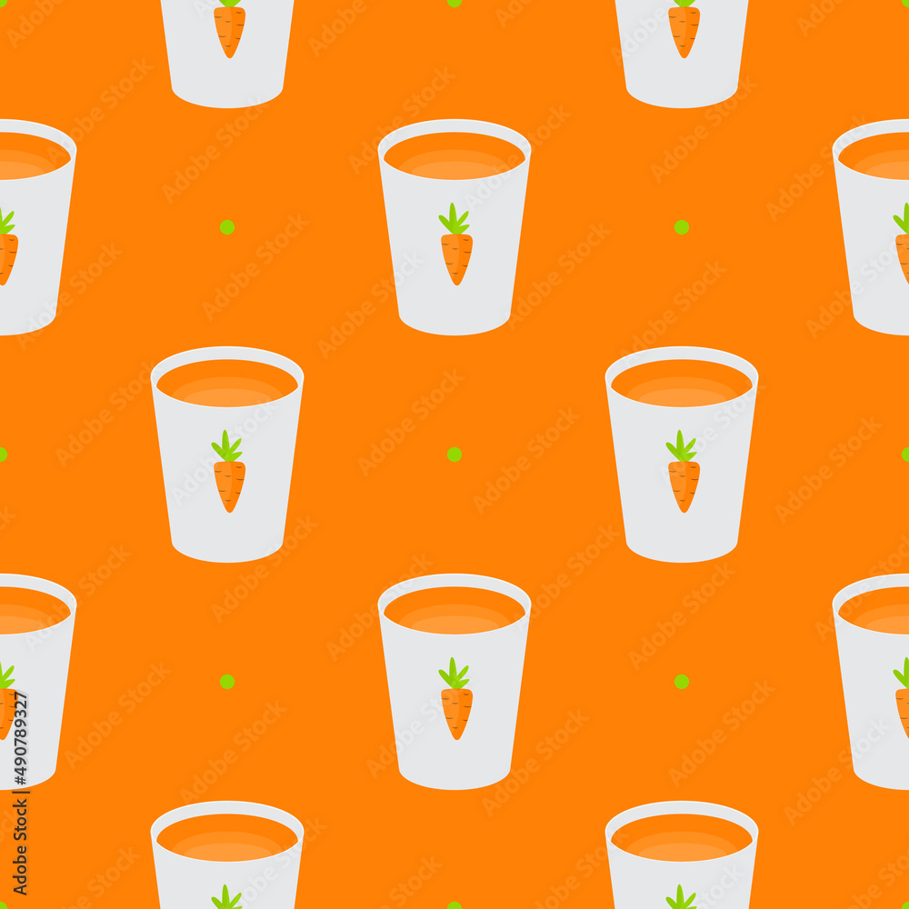 维生素胡萝卜汁玻璃杯简单无缝图案背景。插图