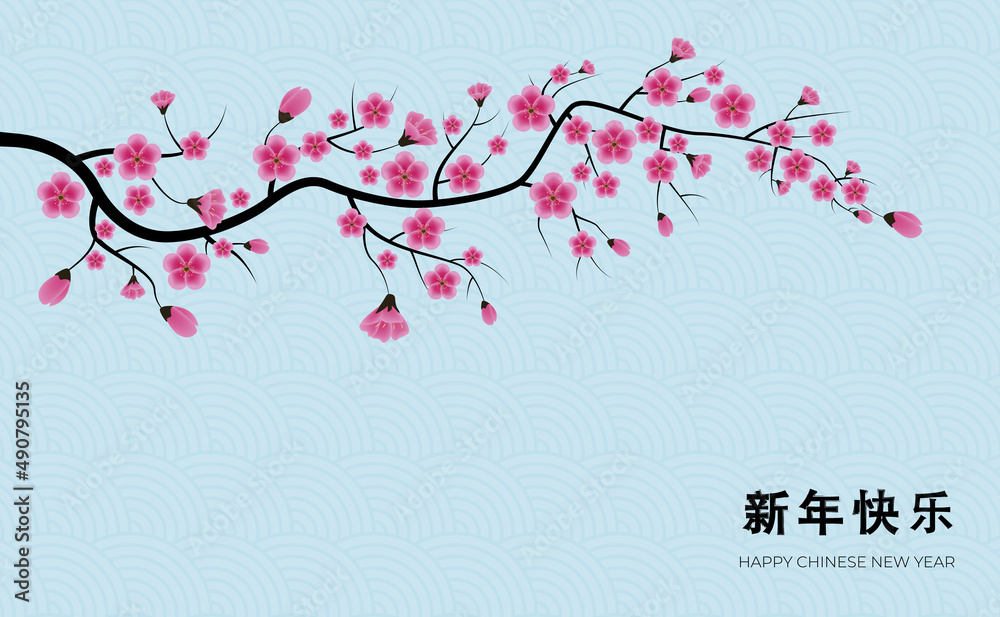 抽象的中国节日背景，梅花。插图