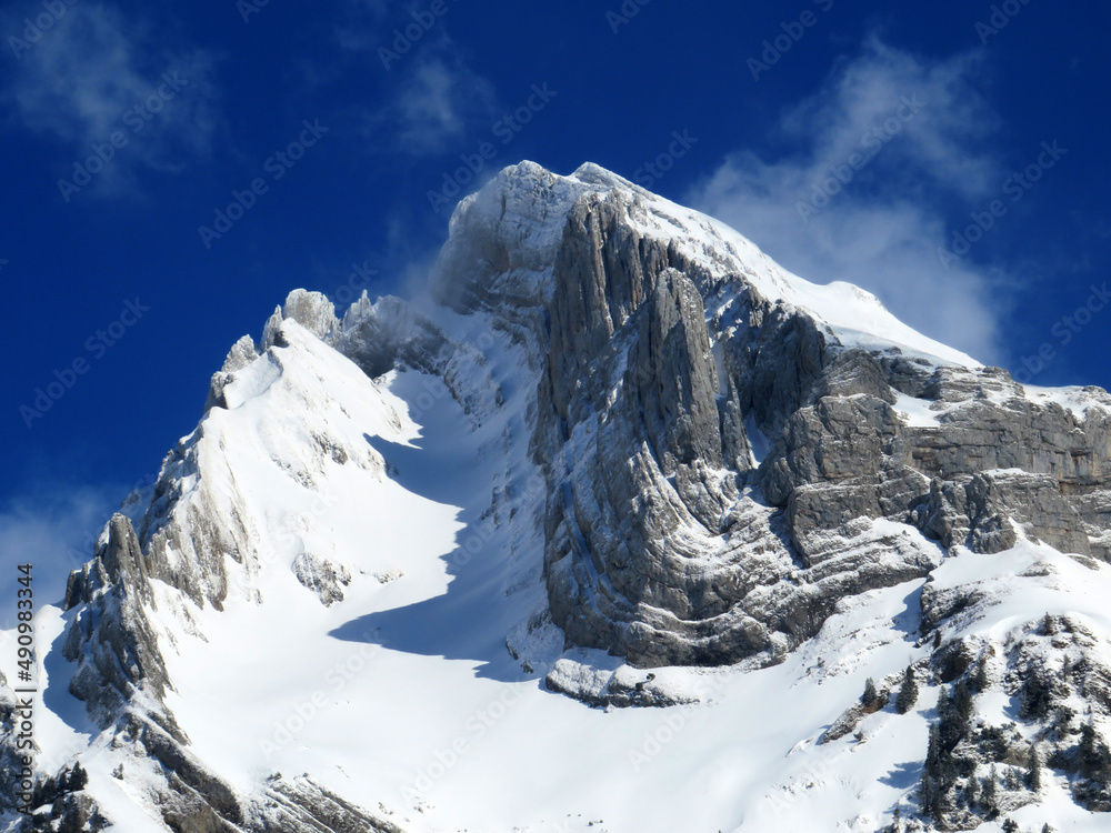 阿尔卑斯山高山山峰Wildhuser Schofberg（或Wildhuser Schafberg，2373米）上的白色毯子