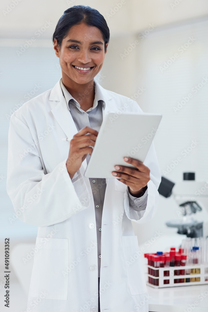 Shes considered as a leading expert in the scientific field. Portrait of a young female scientist wo