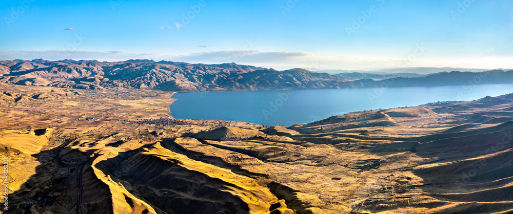Panorama of Langui Layo Lake in the Cusco region of Peru