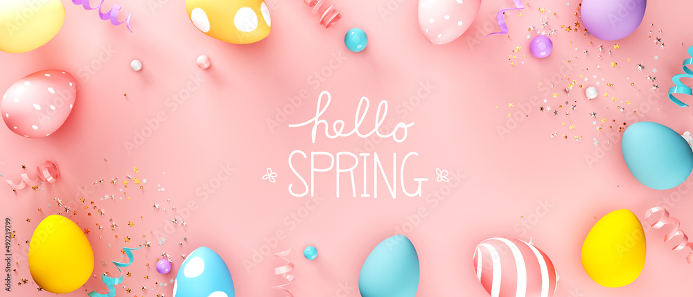 你好，复活节彩蛋和春季节日粉彩的春季信息