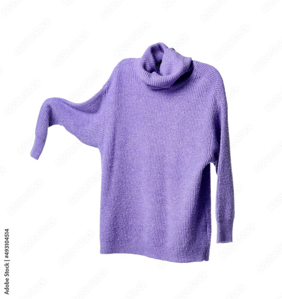 Flying lilac sweater on white background