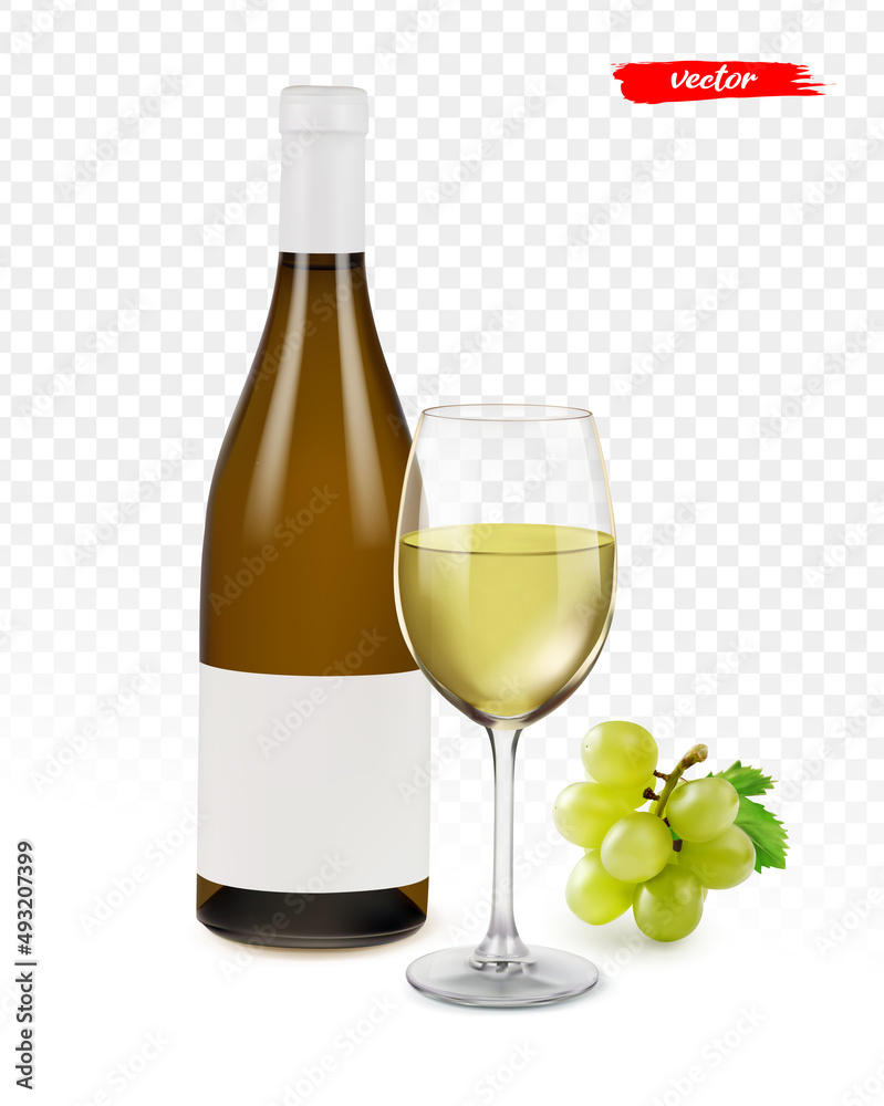 玻璃和葡萄隔离的酒瓶。为您的设计制作模型。