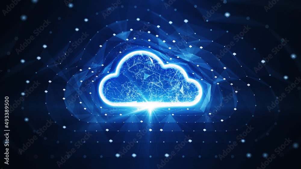 存储技术概念将数据传输到云计算平台。一个巨大的云图标代表着你