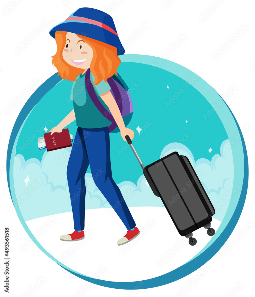 带背包和行李的女性旅游度假主题