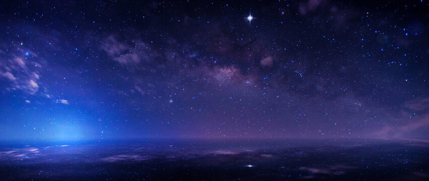 银河系蓝色夜空全景，黑暗背景下的星星。