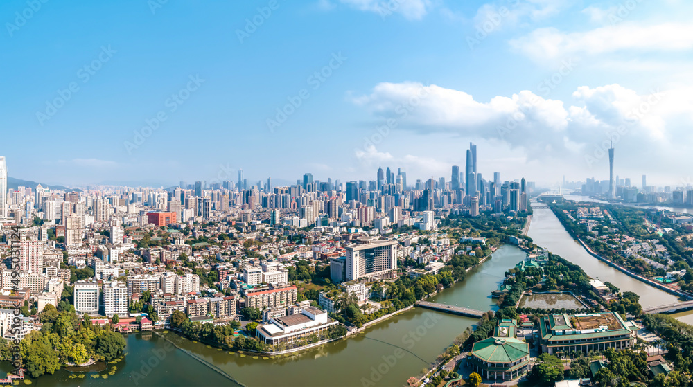 航拍广州城市建筑景观天际线